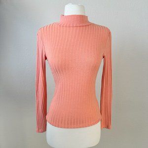Topshop Turtle Neck Long Sleeve Ribbed Sweater in Pink Size 4 Small